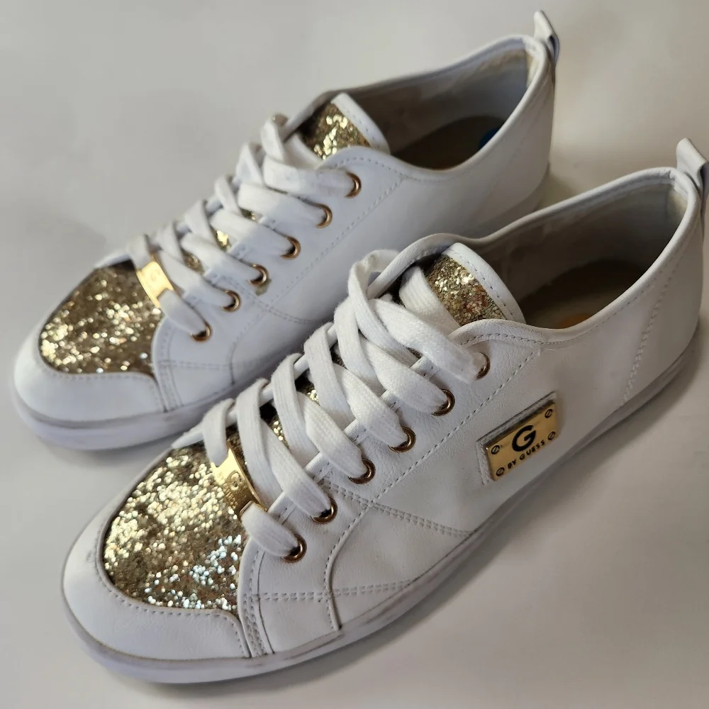 G by GUESS Mallory Glitter Lace Up White Sneakers Size 10M